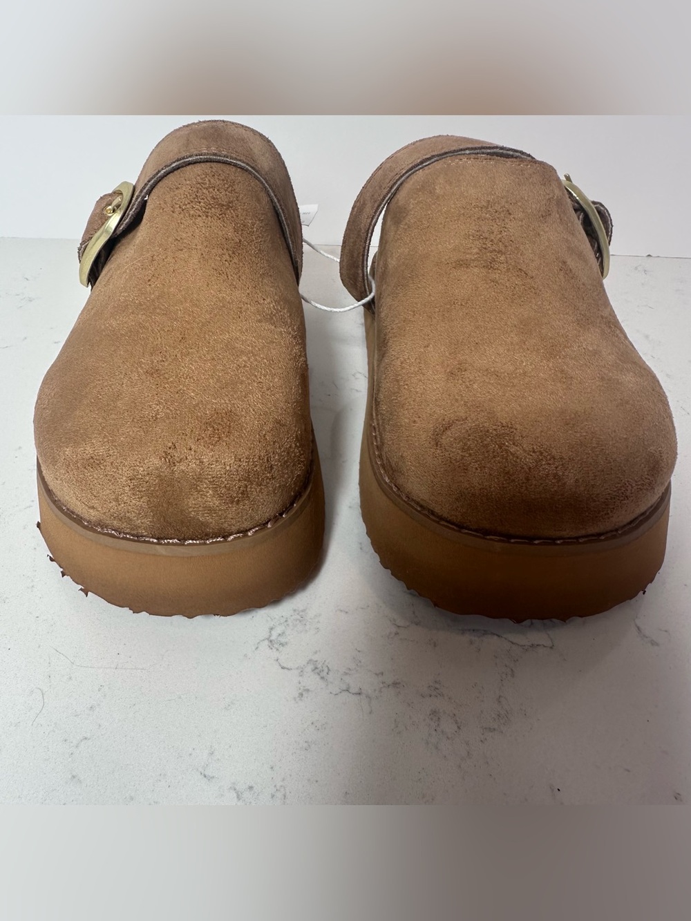 American Eagle Women's Slip-On Buckle Clog in Faux Brown Suede - Picture 4 of 7